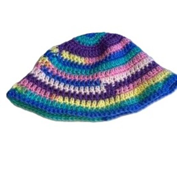 Rainbow Bright Color Striped Hand Crocheted Beanie Hat UNISEX Toddler - Picture 6 of 9